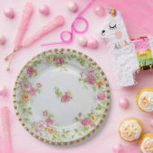 ピンクのバラの花の園遊会の紙皿 ペーパープレート (パーティー)