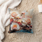 ピンクのバラの花の壁時計 クッション (ブランケット)