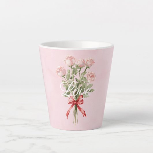 ピンクのバラの花の愛 カフェラテマグ (正面)