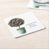 ピンクのバラの花の木のブライダルシャワー スクエアペーパーコースター (アングル)