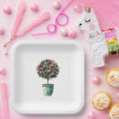 ピンクのバラの花の木の結婚前お披露目パーティー ペーパープレート (パーティー)