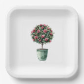 ピンクのバラの花の木の結婚前お披露目パーティー ペーパープレート (正面)