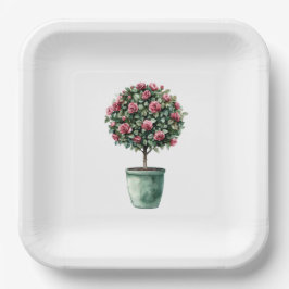 ピンクのバラの花の木の結婚前お披露目パーティー ペーパープレート