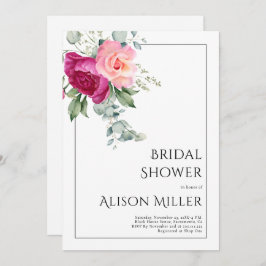 ピンクのバラの花の枝ブライダルシャワー 招待状