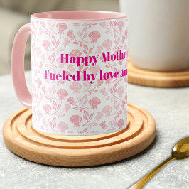 ピンクのバラの花の柄と母の幸せな日 マグカップ