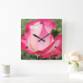 ピンクのバラの花の正方形の壁時計 スクエア壁時計 (ホーム)