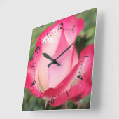 ピンクのバラの花の正方形の壁時計 スクエア壁時計 (傾斜)