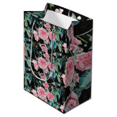 ピンクのバラの花の水の色絵を描のアートバラ ミディアムペーパーバッグ (正面アングル)