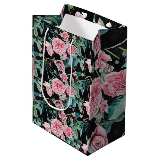 ピンクのバラの花の水の色絵を描のアートバラ ミディアムペーパーバッグ (正面アングル)