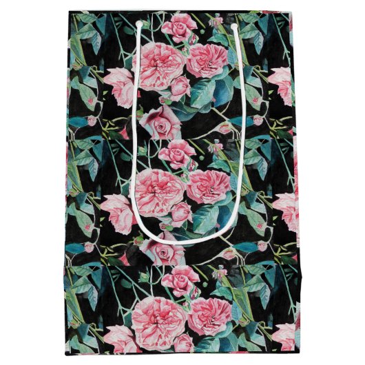 ピンクのバラの花の水の色絵を描のアートバラ ミディアムペーパーバッグ (裏面)