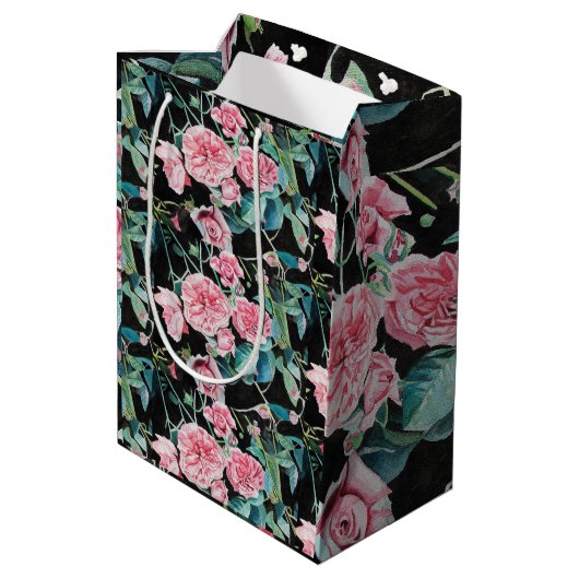ピンクのバラの花の水の色絵を描のアートバラ ミディアムペーパーバッグ (裏面アングル)