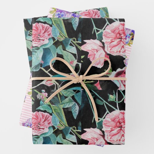 ピンクのバラの花の水の色絵を描のアートバラ ラッピングペーパーシート (インサイチュ)