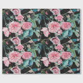 ピンクのバラの花の水の色絵を描のアートバラ ラッピングペーパー (フラット)
