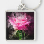 ピンクのバラの花の水色 – bb キーホルダー (正面)