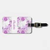 ピンクのバラの花の白い名前 ラゲッジタグ (正面横)