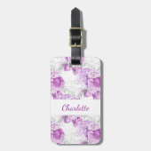 ピンクのバラの花の白い名前 ラゲッジタグ (正面縦)