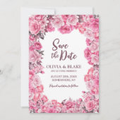 ピンクのバラの花の結婚式 セーブザデート (正面)