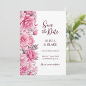 ピンクのバラの花の結婚式 セーブザデート (スタンド正面)