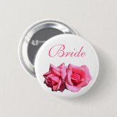 ピンクのバラの花の花嫁結婚または花婿 缶バッジ (正面&裏面)