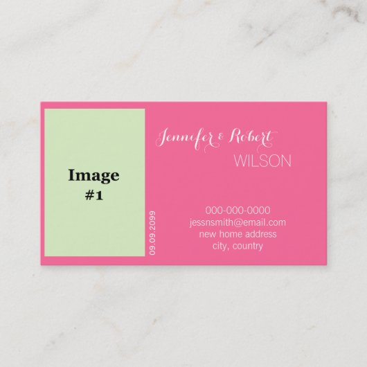 ピンクのバラの花の花嫁、新婦結婚の新しい住所 名刺 (正面)