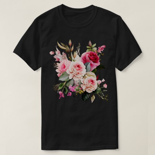 ピンクのバラの花の花束 Tシャツ (デザイン正面)