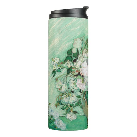 ピンクのバラの花の芸術のモノグラムが付いているゴッホのつぼ タンブラー (回転左)