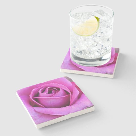 ピンクのバラの花の芸術的なコースター ストーンコースター (横)
