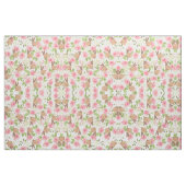 ピンクのバラの花の茶色の水彩画のバニーウサギ ファブリック (ファットクウォーター)