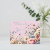 ピンクのバラの花の誕生日感謝のポストカード ポストカード (スタンド正面)