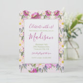 ピンクのバラの花の誕生日 招待状 (スタンド正面)