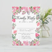 ピンクのバラの花の返信カード（食事の選択肢付き） 招待状 (スタンド正面)
