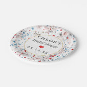 ピンクのバラの花の青い花のウェディングシャワープレート ペーパープレート (アングル)