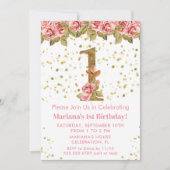 ピンクのバラの花の1歳の誕生日パーティー 招待状 (正面)