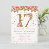 ピンクのバラの花の17歳の誕生日パーティー 招待状 (スタンド正面)