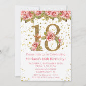 ピンクのバラの花の18歳の誕生日パーティー 招待状 (正面)