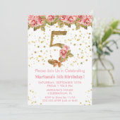 ピンクのバラの花の5歳の誕生日パーティー 招待状 (スタンド正面)