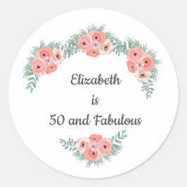 ピンクのバラの花の50歳の誕生日おめでとう ラウンドシール