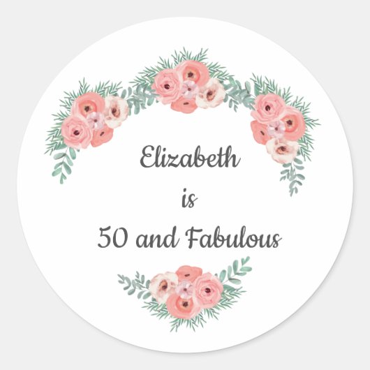 ピンクのバラの花の50歳の誕生日おめでとう ラウンドシール (正面)