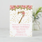 ピンクのバラの花の7歳の誕生日パーティー 招待状 (スタンド正面)