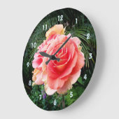 ピンクのバラの花はっきりした接写シンプル撮影 ラージ壁時計 (傾斜)