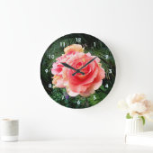 ピンクのバラの花はっきりした接写シンプル撮影 ラージ壁時計 (ホーム)