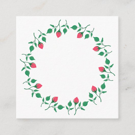 ピンクのバラの花を持つフローラの丸い枠 エンクロージャーカード (正面)