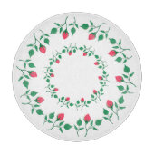 ピンクのバラの花を持つフローラの丸い枠 カッティングボード (正面)