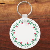 ピンクのバラの花を持つフローラの丸い枠 キーホルダー (正面)