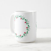 ピンクのバラの花を持つフローラの丸い枠 コーヒーマグカップ (正面左)