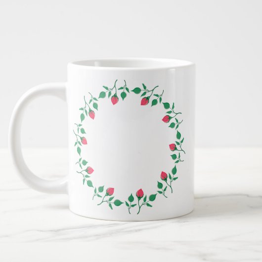 ピンクのバラの花を持つフローラの丸い枠 ジャンボコーヒーマグカップ (左)