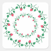 ピンクのバラの花を持つフローラの丸い枠 スクエアシール (正面)