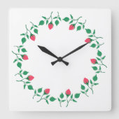 ピンクのバラの花を持つフローラの丸い枠 スクエア壁時計 (正面)