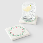 ピンクのバラの花を持つフローラの丸い枠 ストーンコースター (横)