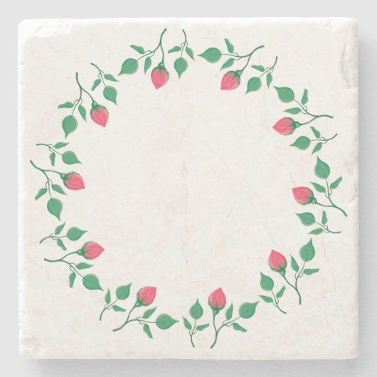 ピンクのバラの花を持つフローラの丸い枠 ストーンコースター (正面)